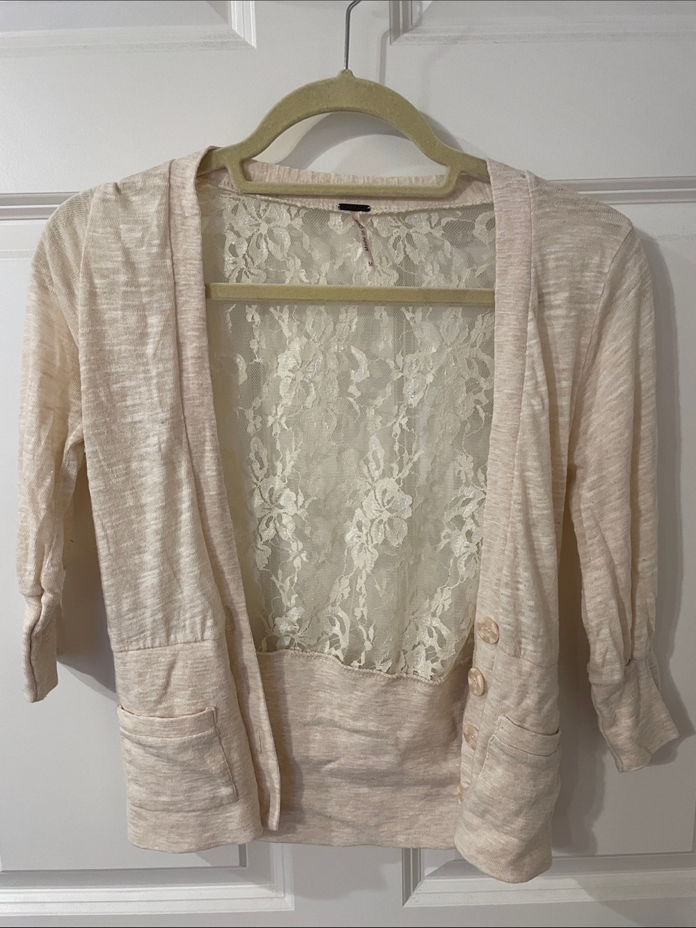 Poof! Cream Lace-Back Lightweight Cardigan